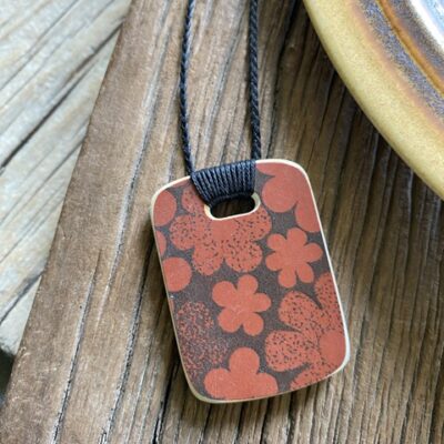 Recycled ceramic rectangle pendant - Crown Lynn 'Echo'