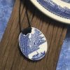 Recycled round china pendant - Crown Lynn 'Blue Willow' boat and border