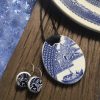 Recycled round china pendant - Crown Lynn 'Blue Willow' boat and border - Image 3