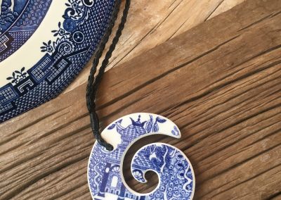 Crown Lynn recycled ceramic koru carved pendant Blue Willow $88