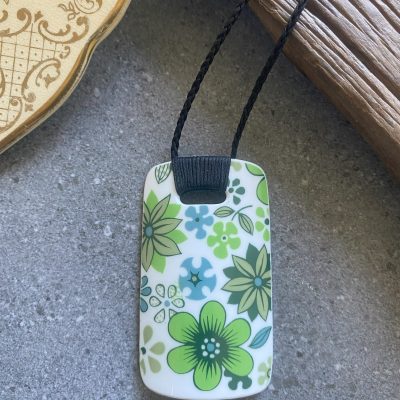 Recycled ceramic rectangle pendant - Elizabethan china, Carnaby $64