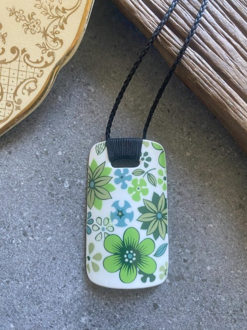 Recycled ceramic rectangle pendant - Elizabethan china, Carnaby $64