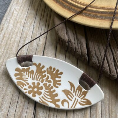 Recycled semi circle china pendant - Crown Lynn 'Fleur'