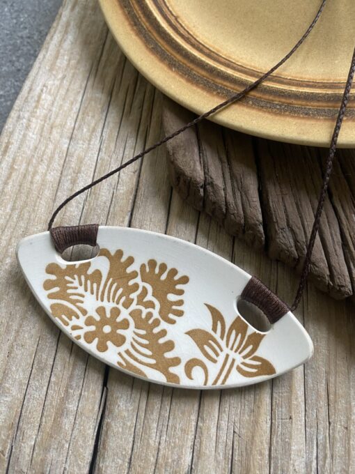 Recycled semi circle china pendant - Crown Lynn 'Fleur'
