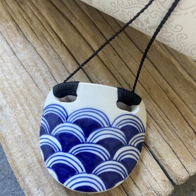 Recycled ceramic semi circle pendant - Rain Clouds