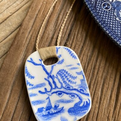 Recycled ceramic rectangle pendant - Willow Tree