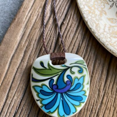 Recycled ceramic semi circle pendant - Midwinter China 'Spanish Garden'