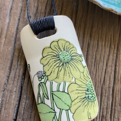 Recycled ceramic rectangle pendant - Crown Lynn 'Sorrento'